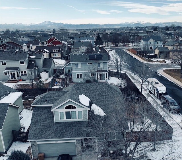 bird's eye view with a mountain view