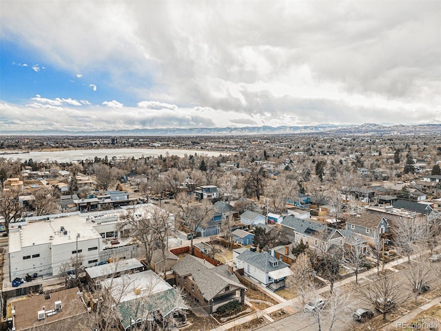 aerial view featuring a residential view and a mountain view