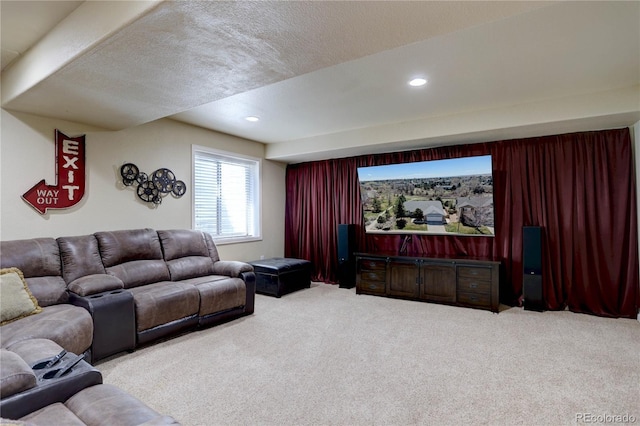 carpeted home theater featuring recessed lighting