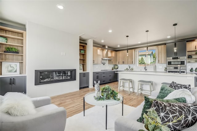 living room with light hardwood / wood-style flooring