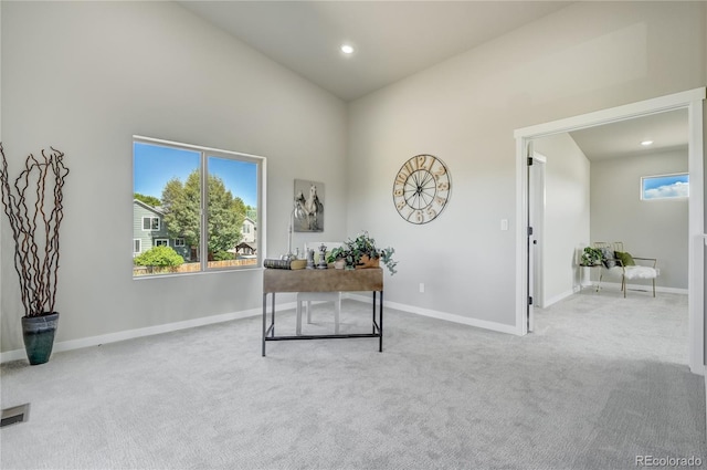 view of carpeted home office