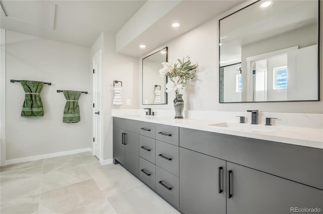 bathroom with vanity and tile patterned floors