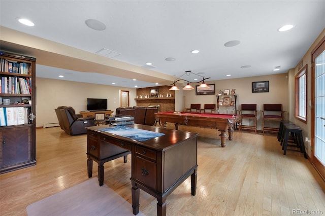 6535 Arequa Ridge Ln, Colorado Springs, CO 80919 - recreation room featuring recessed lighting, billiards, light wood finished floors, and visible vents