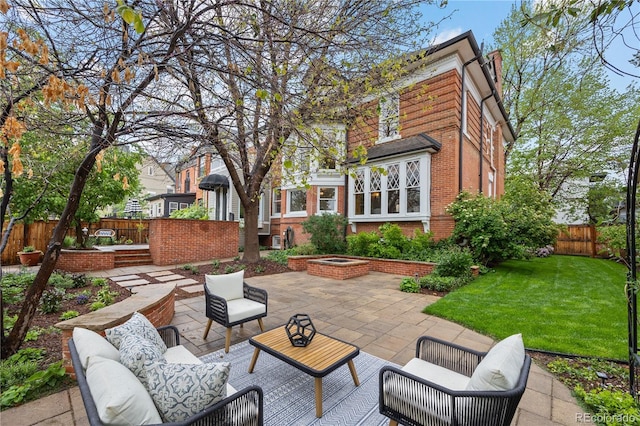 963 N Lafayette St, Denver, CO 80218 - back of property with brick siding, a patio, and an outdoor hangout area