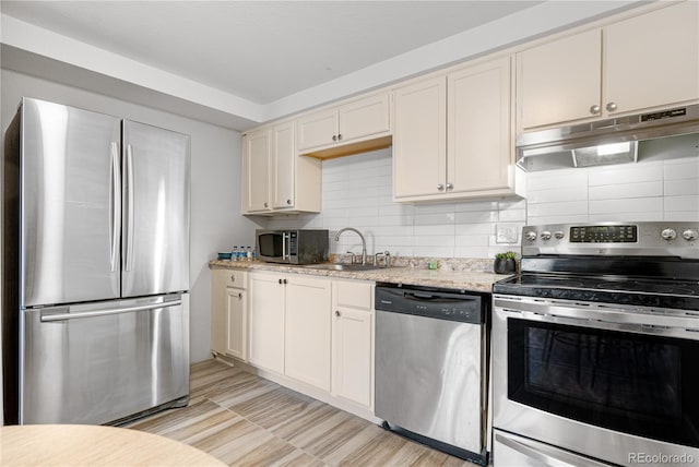 1304 S Parker Rd Unit 359, Denver, CO 80231 - kitchen with stainless steel appliances, under cabinet range hood, backsplash, and white cabinetry