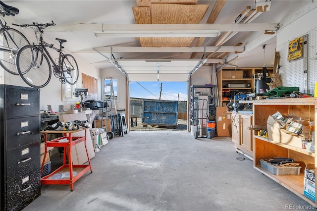 garage featuring a workshop area