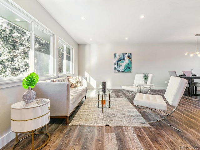 living room with dark wood-type flooring