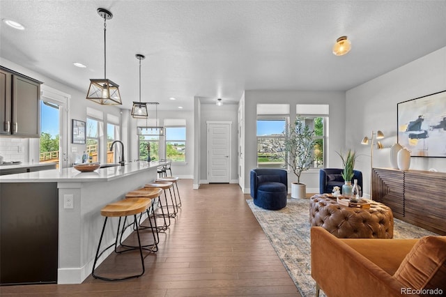 6700 Clay St, Denver, CO 80221 - living room with hardwood / wood-style floors, plenty of natural light, recessed lighting, and a textured ceiling