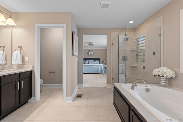 full bath featuring visible vents, toilet, ensuite bathroom, vanity, and tile patterned flooring