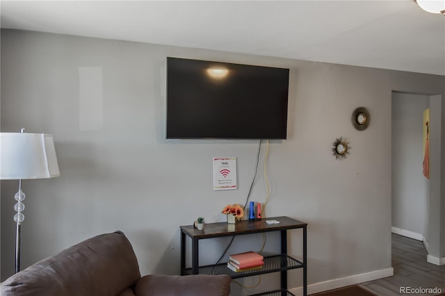 living room with dark hardwood / wood-style floors