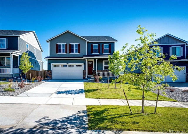 17955 Sky Pilot Ave, Parker, CO 80134 - craftsman-style home featuring an attached garage, concrete driveway, stone siding, and covered porch