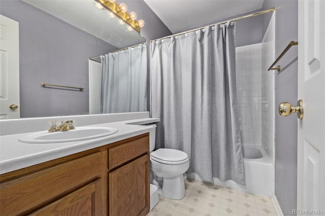 full bathroom with vanity, toilet, and shower / bath combo