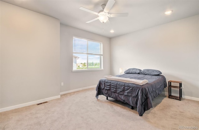 5477 Passport Vw, Colorado Springs, CO 80922 - bedroom with light carpet, baseboards, a ceiling fan, and recessed lighting