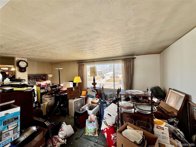 dining room with a textured ceiling