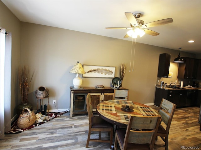 219 Summitview Ln, Poncha Springs, CO 81201 - dining space featuring wood finished floors, a ceiling fan, and recessed lighting