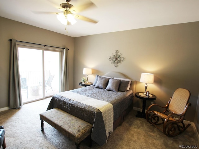 219 Summitview Ln, Poncha Springs, CO 81201 - bedroom featuring access to exterior, carpet, and a ceiling fan
