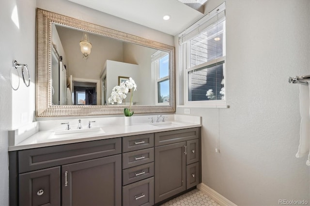 bathroom featuring vanity and tile patterned floors