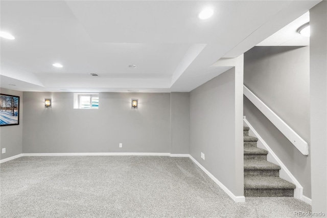 6858 Zenobia St Unit 9, Westminster, CO 80030 - below grade area featuring carpet flooring, baseboards, recessed lighting, and stairway