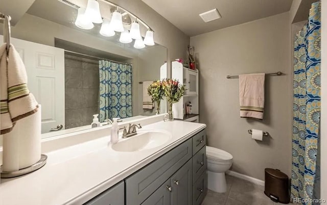 6765 Windbrook Ct, Colorado Springs, CO 80927 - bathroom featuring tile patterned flooring, vanity, and a shower with shower curtain