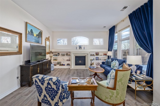 living room with hardwood / wood-style flooring