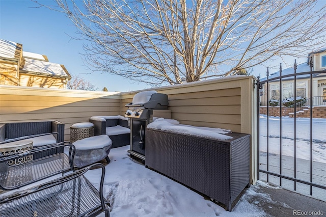 view of snow covered patio