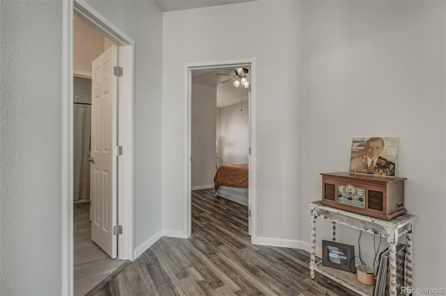 hallway with wood-type flooring