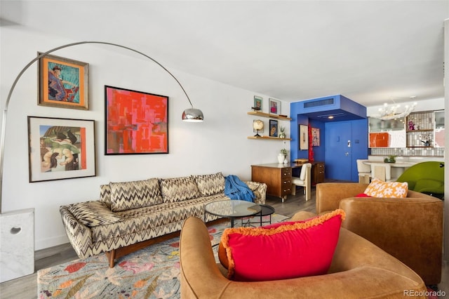 790 N Washington St Unit 407, Denver, CO 80203 - living area featuring a chandelier and wood finished floors