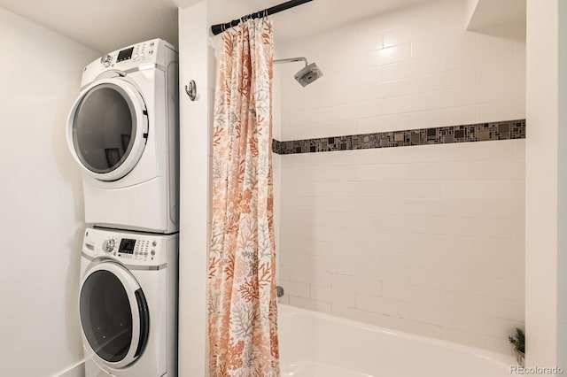 2837 Vallejo St Unit 102, Denver, CO 80211 - washroom with stacked washing machine and dryer