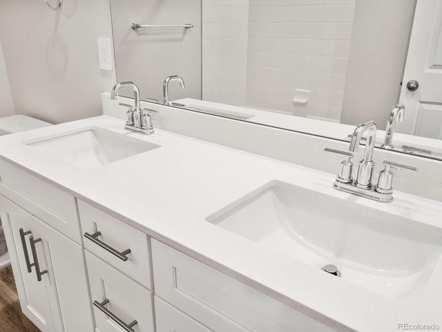 bathroom with double vanity and a sink