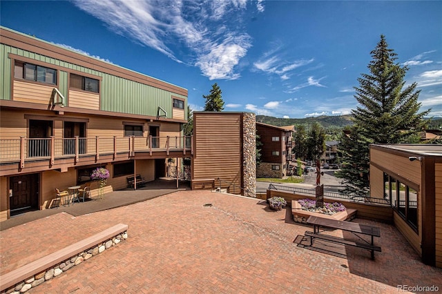 view of patio featuring a mountain view