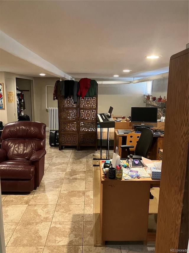 living room with light tile floors