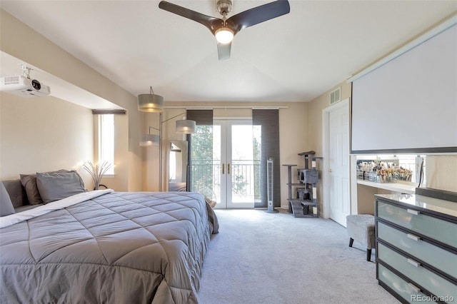 14058 E Temple Dr, Aurora, CO 80015 - carpeted bedroom with access to exterior, french doors, and a ceiling fan