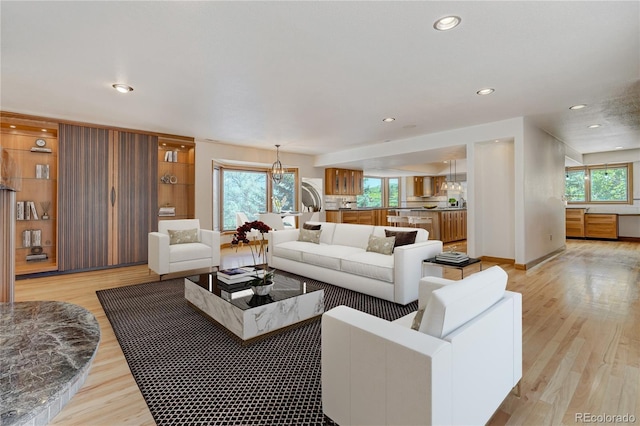 living room with light hardwood / wood-style floors