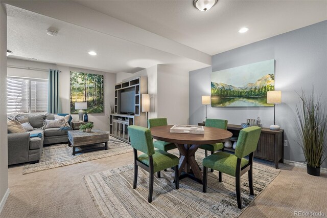 9389 Mayflower Gulch Way, Colorado Springs, CO 80927 - dining space featuring carpet flooring, recessed lighting, and baseboards