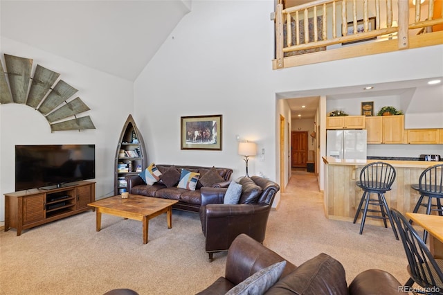 33 Broken Lance Dr Unit 207S, Breckenridge, CO 80424 - living room with light colored carpet and high vaulted ceiling
