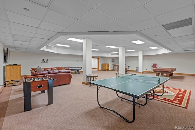 33 Broken Lance Dr Unit 207S, Breckenridge, CO 80424 - game room featuring billiards, carpet flooring, and a paneled ceiling
