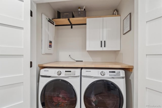 2244 S Lincoln St, Denver, CO 80210 - washroom featuring separate washer and dryer, cabinet space, and electric panel
