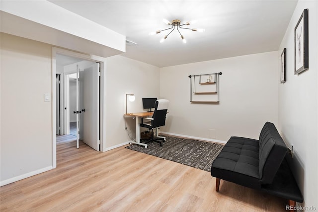 7035 S Flower Ct, Littleton, CO 80128 - office with wood finished floors, a chandelier, and baseboards