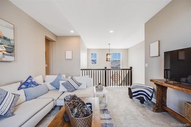 living room featuring carpet and recessed lighting