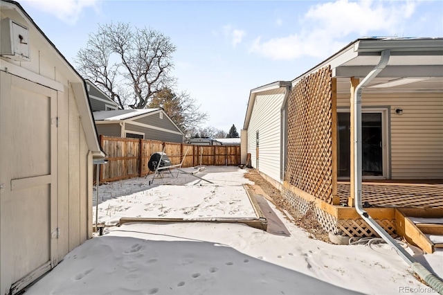 view of snow covered property