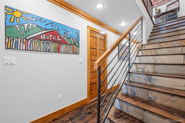 504 Ravenwood Dr Unit B2, Grand Lake, CO 80447 - staircase featuring wood finished floors, baseboards, and recessed lighting