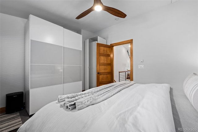 504 Ravenwood Dr Unit B2, Grand Lake, CO 80447 - carpeted bedroom featuring ceiling fan and a closet