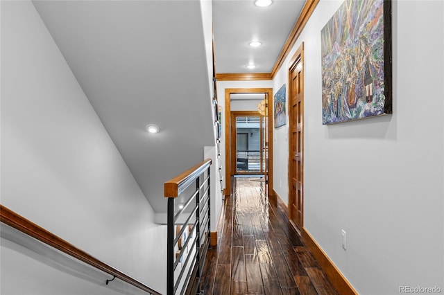 504 Ravenwood Dr Unit B2, Grand Lake, CO 80447 - hallway with dark wood-style floors, baseboards, and recessed lighting
