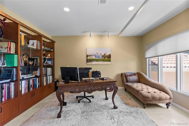 69 N Ranch Rd, Littleton, CO 80127 - office with track lighting, tile patterned floors, recessed lighting, and baseboards