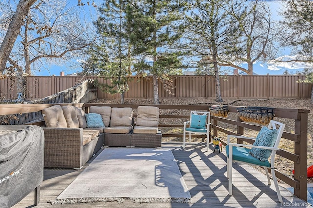 view of patio with a wooden deck and an outdoor hangout area