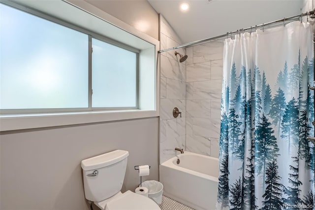 3655 Zenobia St, Denver, CO 80212 - bathroom with toilet, shower / tub combo with curtain, and recessed lighting
