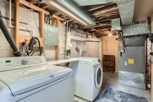 3655 Zenobia St, Denver, CO 80212 - washroom with electric panel, separate washer and dryer, and heating unit