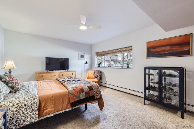 bedroom featuring a ceiling fan and baseboard heating