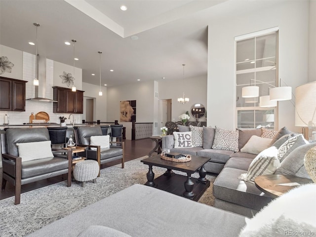 6970 E Lake Dr, Centennial, CO 80111 - living room featuring recessed lighting and a chandelier