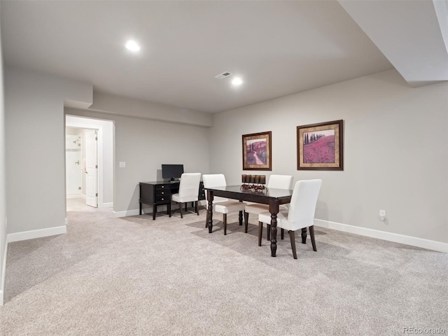 6970 E Lake Dr, Centennial, CO 80111 - dining space featuring baseboards, recessed lighting, carpet, and visible vents
